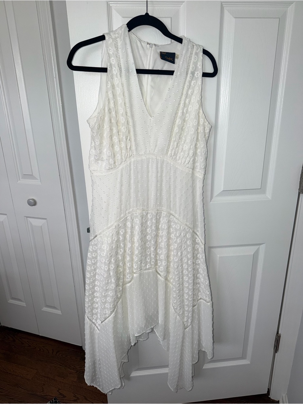 White Textured V-Neck High-Low Dress